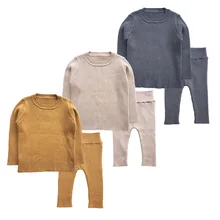 Одежда для малышей; Детский свитер в рубчик для мальчиков и девочек; сезон осень-зима; комплект со штанами Мягкая Милая модная одежда с длинными рукавами для малышей