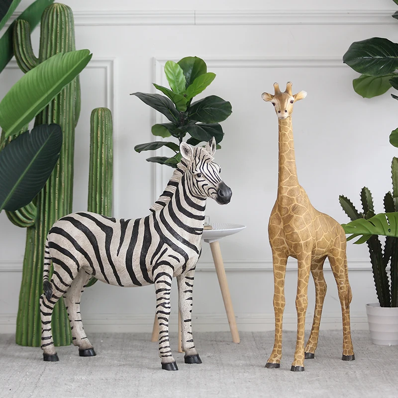

Nordic Modern Large Size 75Cm Hight Resin Wild Animal Statue Zebra Giraffe Figurine Sculpture For Home Decorations Gifts