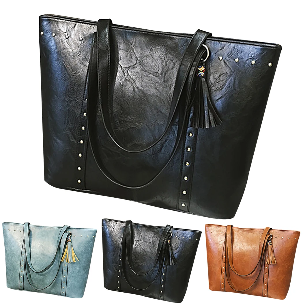 

Leather Handbags Big Women Bag High Quality Casual Female Tote Bag Vintage Tassel Large CapacityShoulder Bag for Women