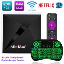 4GB 16GB/32GB RK3328 4K HD Smart Android 8.1 TV Box A5X Max 2.4G/5Ghz WiFi 100M/1000M LAN Bluetooth 4.0 A5X Max Plus Pk X96