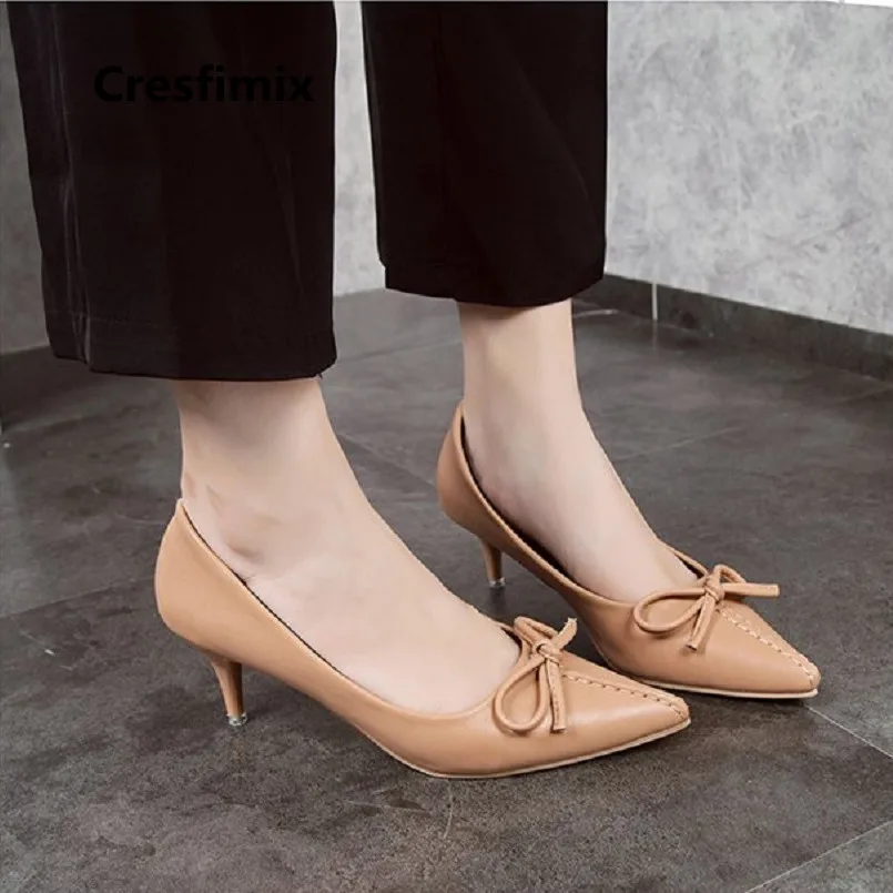 

Cresfimix mujer tacones altos women fashion beige pu leather high heel shoes lady brown comfortable shoes cute black shoes a3293