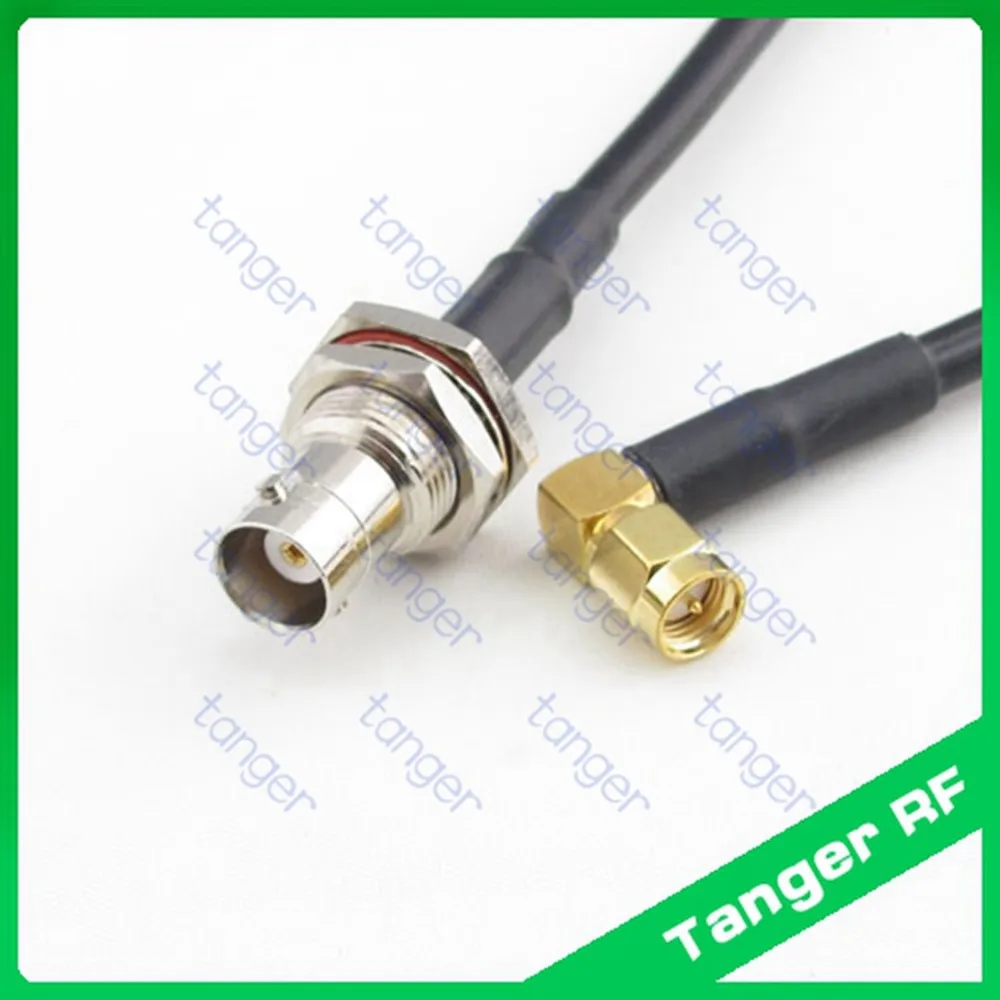 

Hot sale Tanger BNC female jack front with nut to SMA male plug right angle RF RG58 Pigtail Jumper Coaxial Cable 40inch 100cm