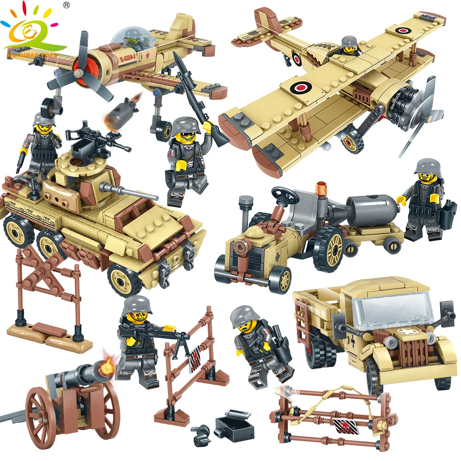 

HUIQIBAO TOYS 1035pcs Military fighter Truck plane Building Blocks For Children Compatible Legoingly Army Weapon soldier Bricks