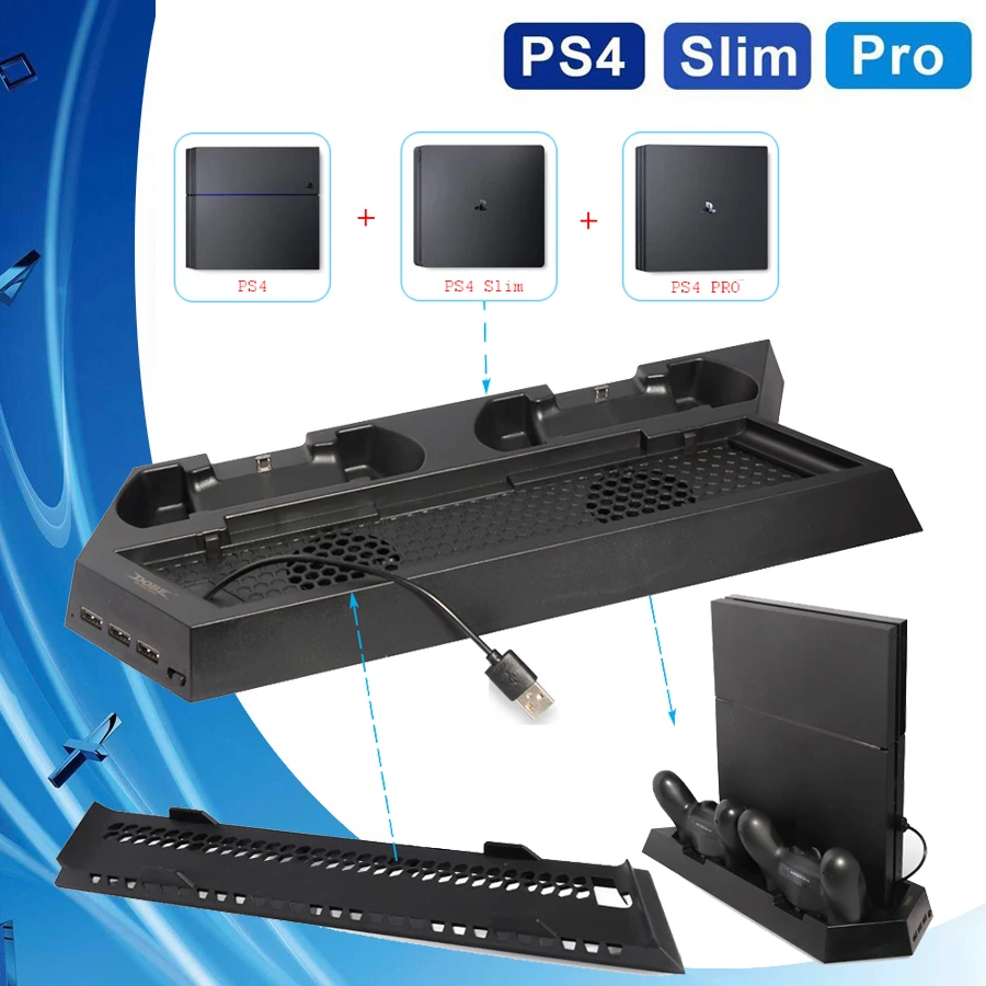 PS4/Slim/Pro вертикальная подставка + охлаждающий вентилятор кулер контроллер