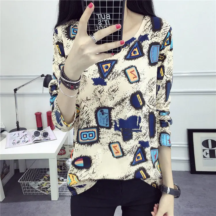 2019 New Arrival Tshirt Women Vintage Print T-shirt Femme Tshirts Autumn Long Sleeve Cotton Tops Tees Camisetas Mujer Moda (1)