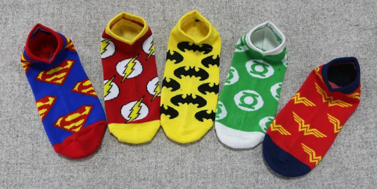 

5 pairs / lot super hero cosplay Socks Short Cut Ankle Sock wonder woman batman super man the flash Photoreal Crew Stockings