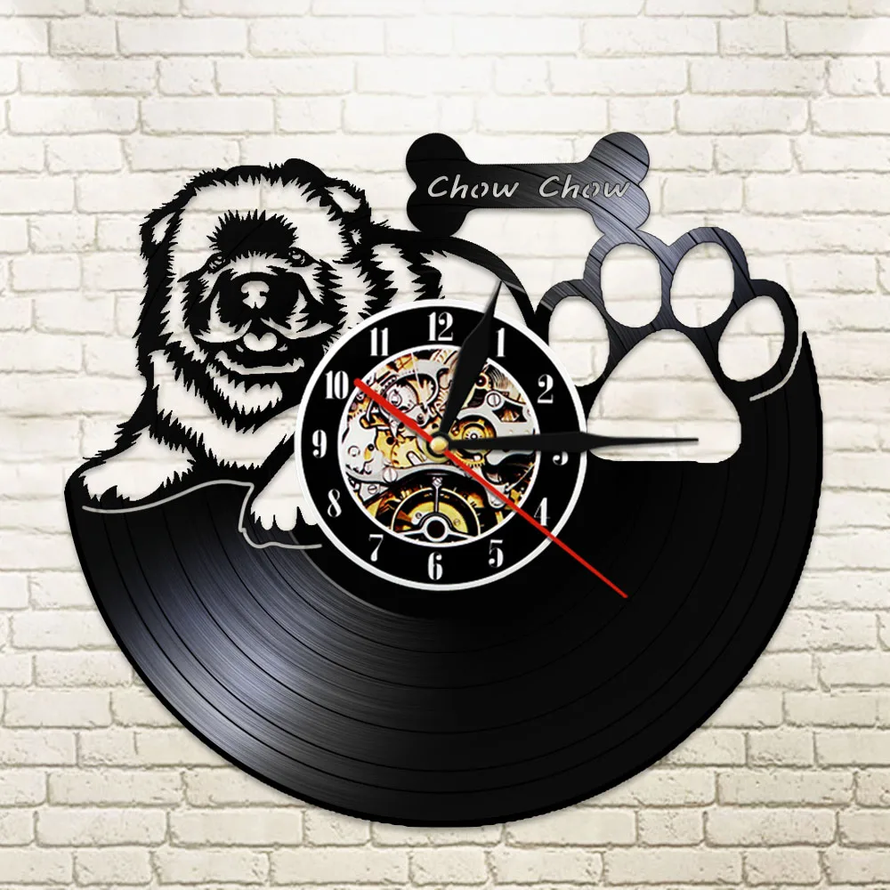 cheap Chow Chow Design Vinyl Record Design Wall Clock Fashion Creative Clock CD Vinyl Disc Wall Clock Love Dog Themed Pet Decor Art