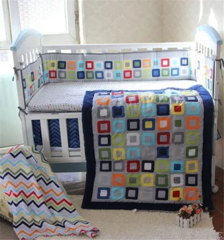 

Blue Diamond 5pcs Cotton Baby Crib Cot Bedding Quilt Bumper Sheet Dust Ruffle Lovely Bedding Set For Newborn Baby