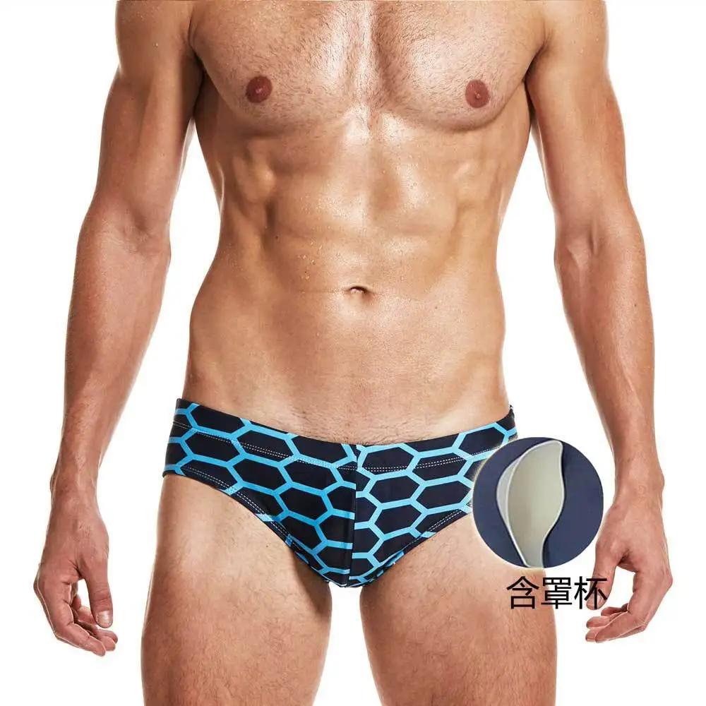 Мужская пляжная одежда для плавания, сексуальный купальный костюм для бассейна, плавки для плавания Speedo, Мужская одежда для плавания, Пейсли, с губкой, профессиональная одежда для плавания - Цвет: Черный