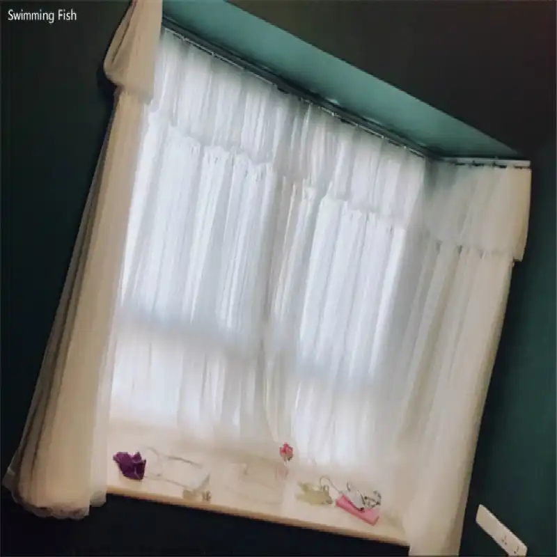 白い糸レースとシミュレーションシルク布王女風カーテン二層用寝室の窓 カーテン Aliexpress