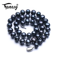 FENASY fine big oval pearl 9-12mm natural freshwater black pearl necklace for women gift,pearl jewelry choker necklace classic FENASY fine big oval pearl 9-12mm natural freshwater black pearl necklace for women gift,pearl jewelry choker necklace classic