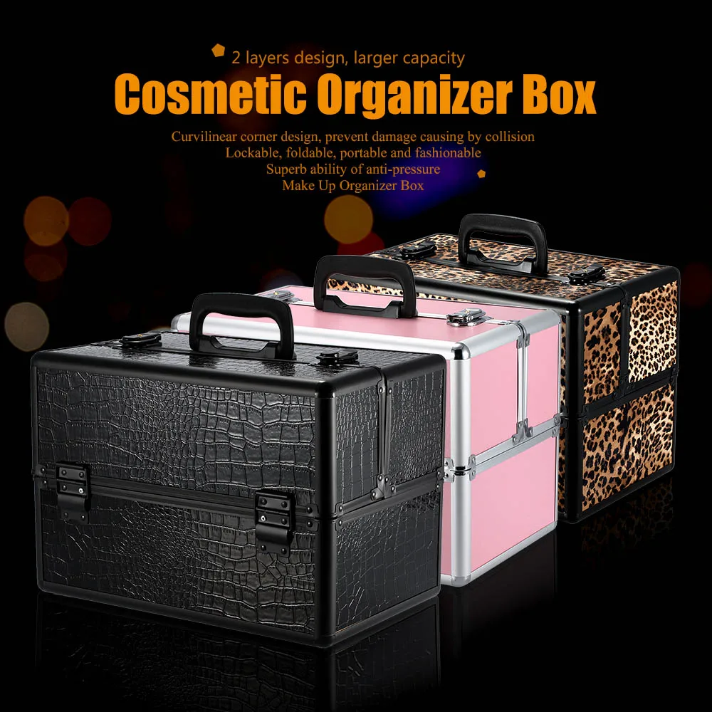 

Lockable Cosmetic Organizer Box Make Up Case Foldable Cosmetic Organizer for Make Up Tools Stand Storage Box for Nail Art Tools
