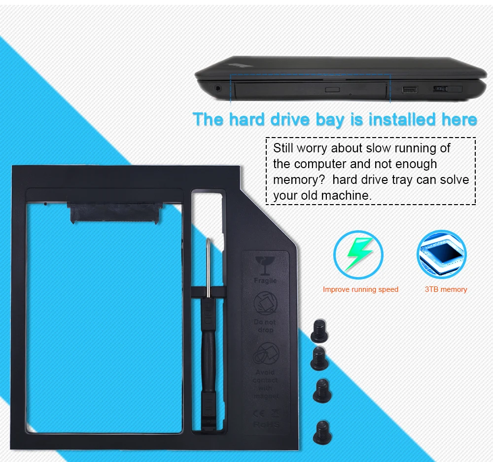 2-й HDD Caddy 9,5 мм SATA III для 2," 7 мм/9 мм SSD чехол HDD корпус для ноутбука CD/DVD-ROM Оптический отсек