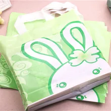 Высокоплотные Экологичные зеленые подарочные пакеты с милым кроликом из полиэстера 10 шт./партия, 29*35 см, Свадебная подарочная упаковка с ручками