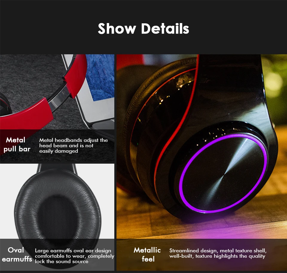 Bluetooth Headphone Luminous Wireless Headphones Bluetooth With Microphone noise cancelling MP3 Player for iphone samsung (15)