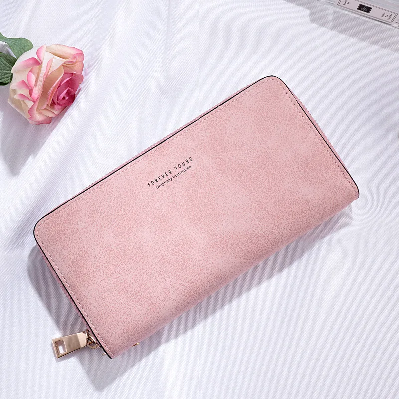 Длинный женский кошелек на молнии, держатель для карт, клатч, кошелек, Женский кошелек для карт, дамская сумочка, Ретро дизайн, Большая вместительная сумка для телефона - Цвет: Pink
