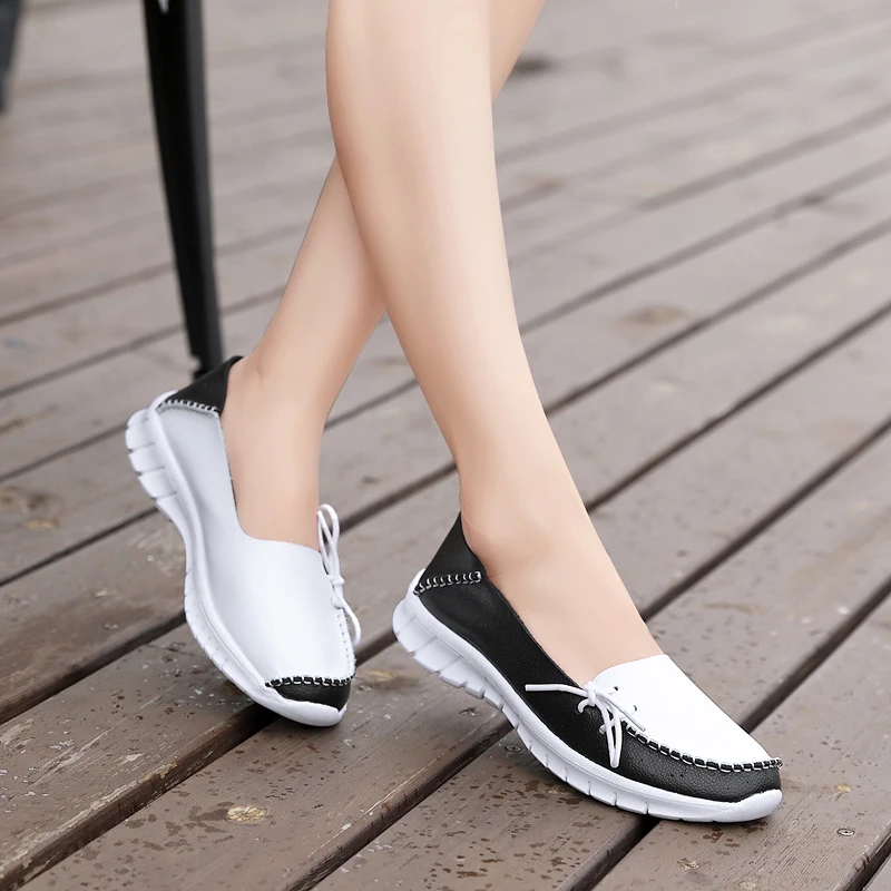 

2019 Autumn High Quality Women Shoes Genuine Leather Slip On Flats Shoes Woman Handmade Loafers Flat Ladies Shoes Slipony