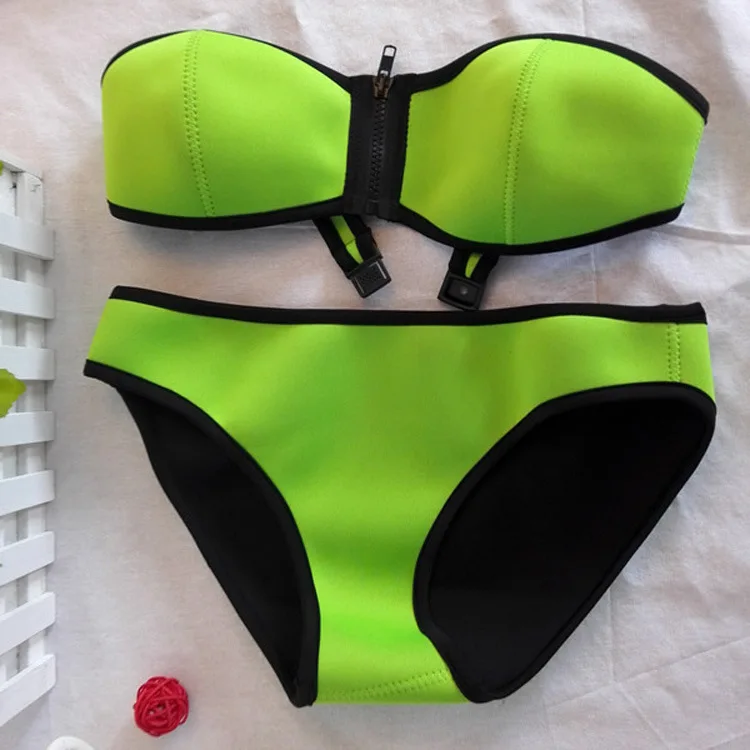 2014 Sexy Women's Neon Neoprene Bikini Secret Swimsuit Set Bandeau bikinis Top and Bottom |