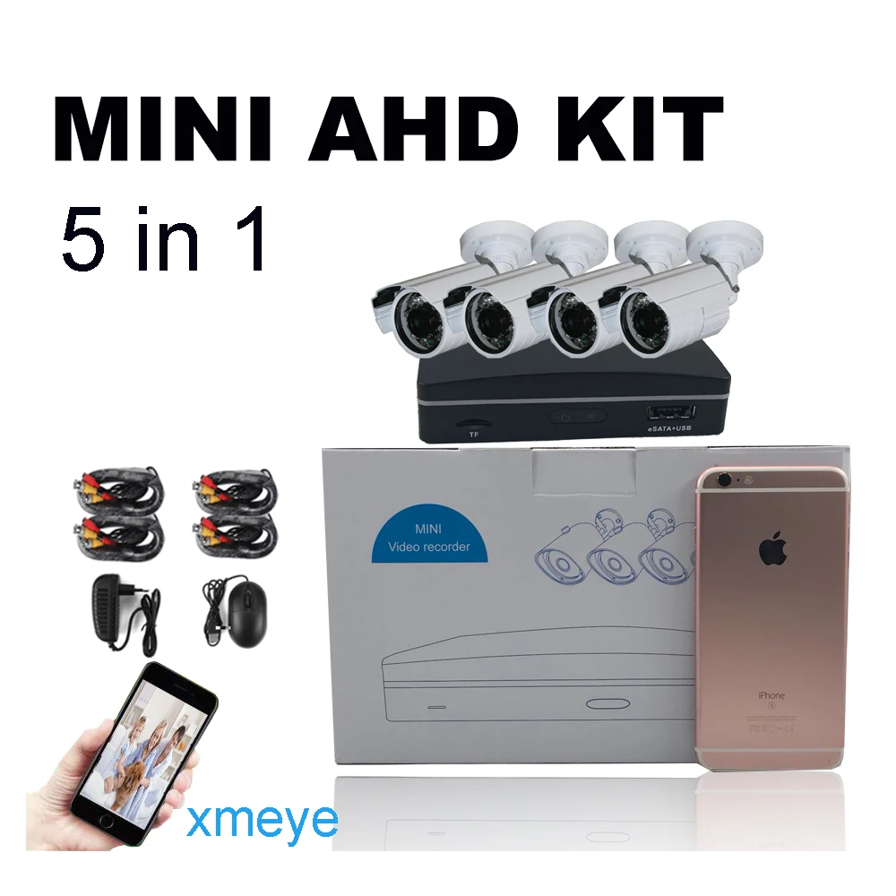 Цифровой видеорегистратор DVR 4 канала камеры 720P AHD 15 м кабелей Бесплатный iCloud и APP
