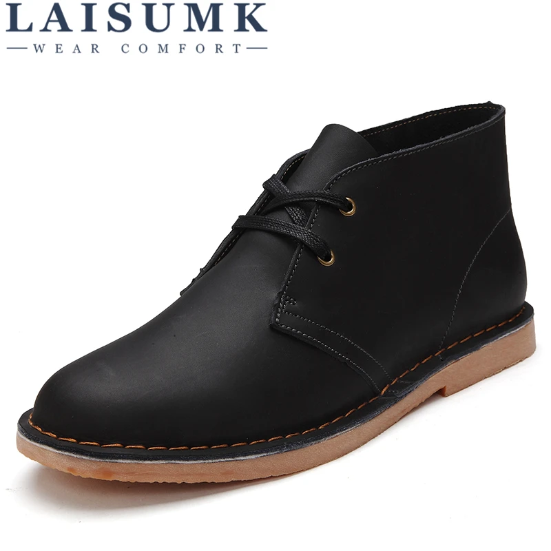 

LAISUMK New Autumn And Winter Casual Men Lace Up Boots Casual Short Mens Genuine Leather Wear Resistant Ankle Boots For Males