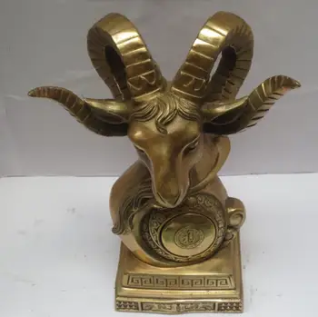 

High:7.9 Inch Metal crafts Home Decoration Chinese brass Carved Big Goat head Scupture/Metal Sheep Statue