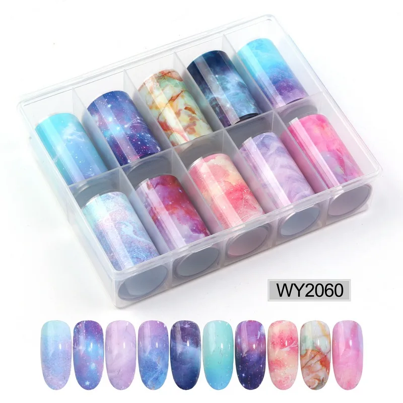 10pc/box Nail Foil Set Adhesive Transfer Sticker Rainbow Sky Sexy Leopard Personalized Pattern Slider Decoration Manicure kits - Цвет: 60