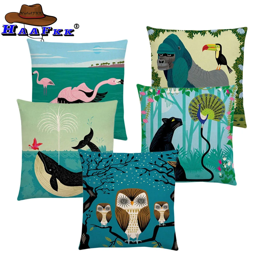

Fashion Funny Cartoon Animals Good Friends Happy Life Whale Deer Giraffe Flamingo Hippo Leopard Shark Cushion Cover Pillow Case