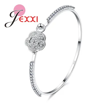 

Charm Luxury Rose Bracelet Fashion Jewelry Elegant 925 Sterling Silver Bangles Women/Girls Party Cubic Zircon Decoration