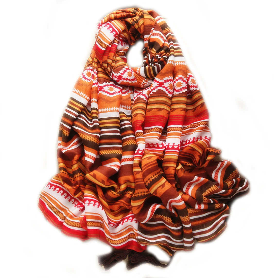 Spring and Autumn Long Section Scarves Ms Geometric Stitching Color Ethnic Style Stripe Seaside Beach Sun Protection Shawl Scarf |