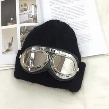 Женская зимняя теплая шапка высокого качества вязаные шапочки& Skullies с лыжными очками для мужчин толстый вязаный из меха кролика Кепка Gorra