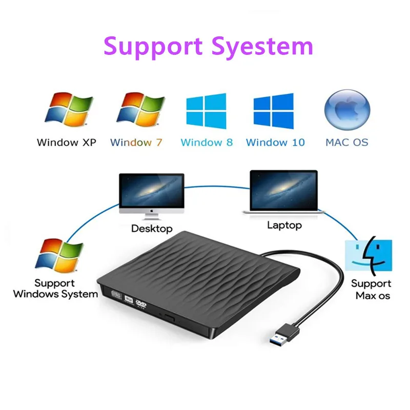 USB 3 0 DVD привод внешний CD/DVD RW горелка Писатель Plug & Play CD ROM плеер для ноутбука