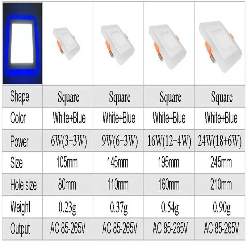 Double Color LED Panel Light 6W 9W 16W 24W Round Square Panel LED Ceiling Lamp AC110V 220V Indoor Recessed Downlight