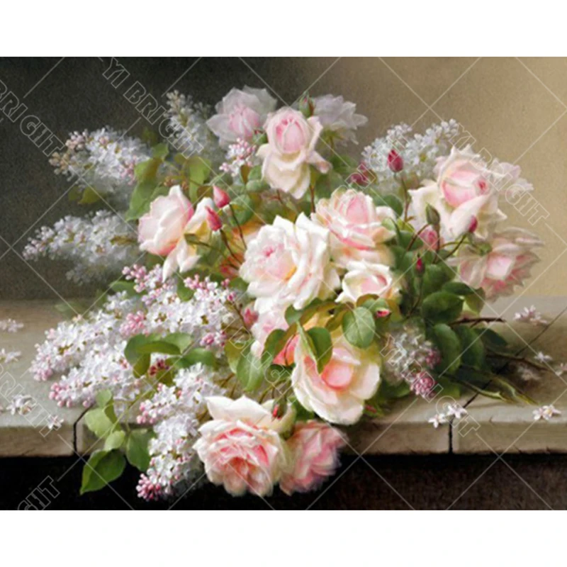 

Full Square Diamond Mosaic Embroidery Flower Wedding Decor DIY 5D Diamond Painting Pink Rose Picture of Rhinestones YD