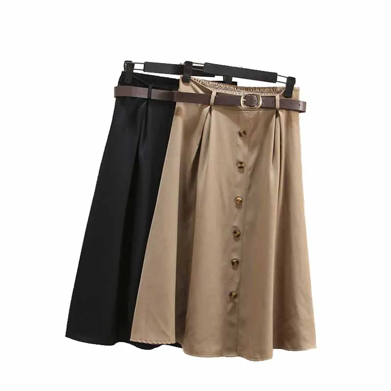 

New Korean version Large size summer high waist skirt women elastic waist A-line skirts female solid color belt slim skirts G213