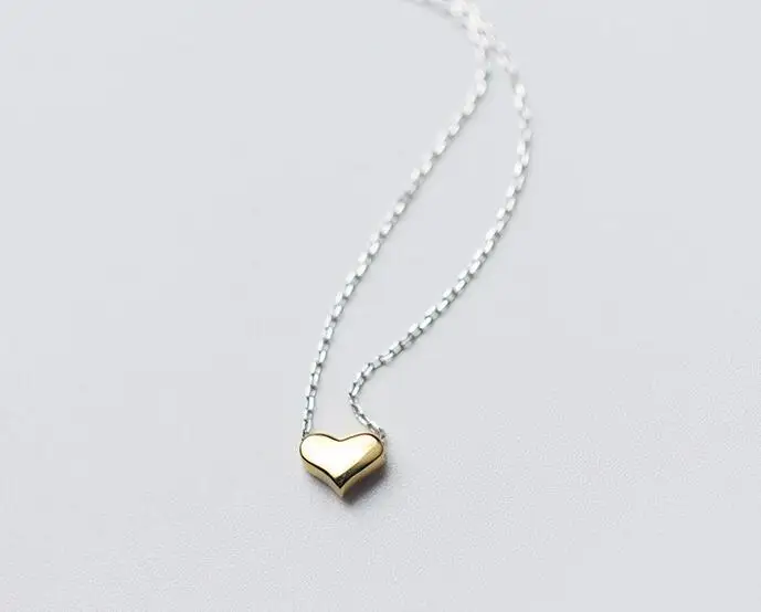 (7MM*5mm Small heart) 100% Real. 925 Sterling Silver Jewelry Golden Heart Love Pendants Necklace Two-tone GTLX1398 | Украшения и
