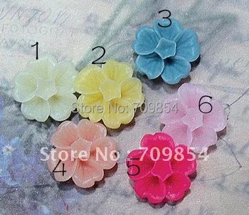 

free shipping!!! 100pcs/lot 14mm resin flower cabochon for pendant tray 5color phone decoration findings