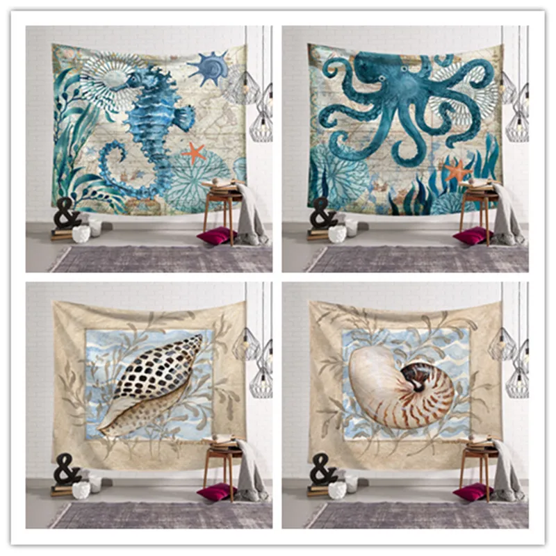 

Marine Organism Wall Hanging Blanket Tapestry Beach Throw Towel Home Decorative Turtle Printed Supersoft Tapestries Beach Mat