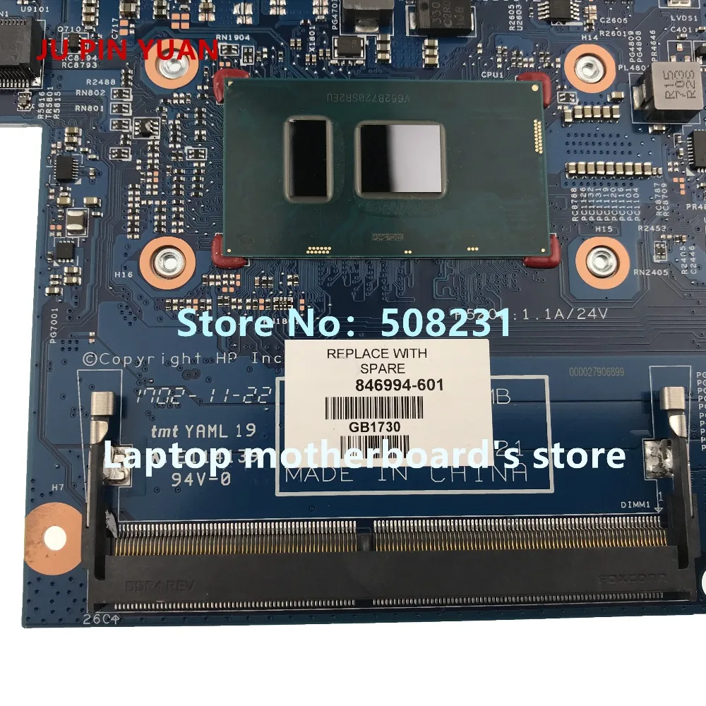 JU PIN юаней за hp ProBook 11 G2 Системы плата (материнская плата) I3-6100U 846994-001 846994-601 Материнская плата ноутбука 100% полностью протестированы
