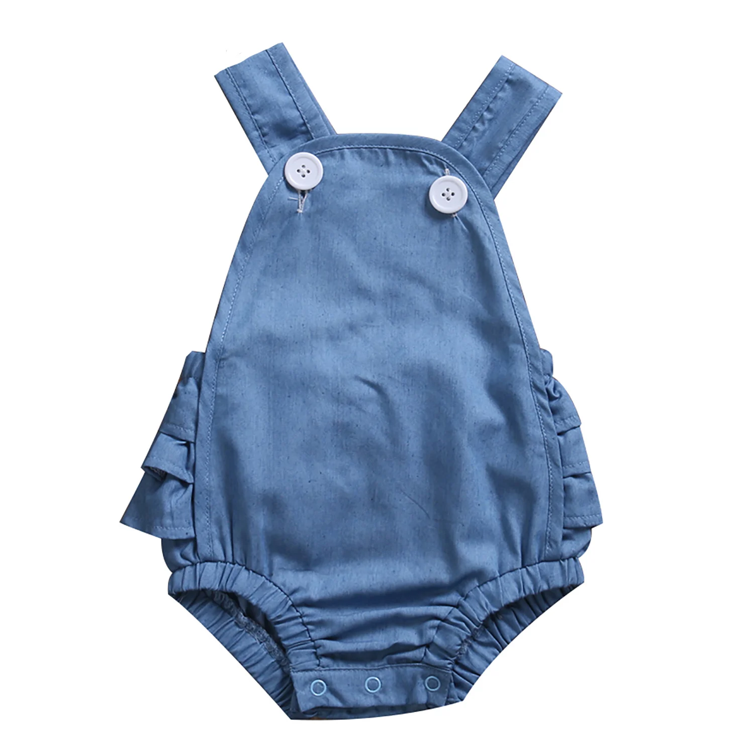 Baby Girl Romper Denim Romper Sleeveless Solid Blue Newborn Baby