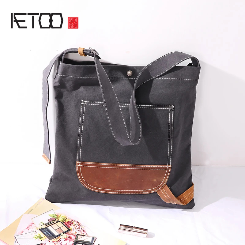 

AETOO Wash Canvas single shoulder bag male lady bag literary retro oblique cross bag trend handbag