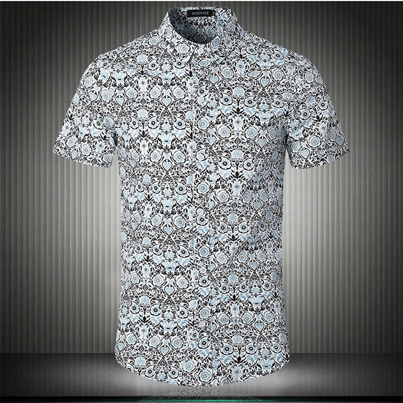 The Latest Traditional pattern Printing Casual Shirt Fashion Men's Slim Fit Floral Short Sleeve Shirt(Plus size 5xl) | Мужская