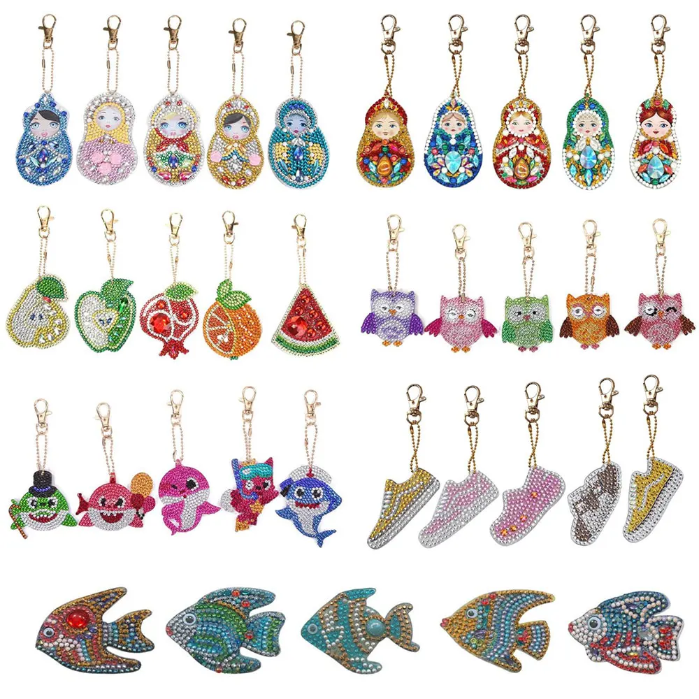 

5pcs/Set DIY Full Drill DIY Diamond Keychain Full Diamond Painting Keyring Keychains Cross Stitch Embroidery Women Bag Key Chain