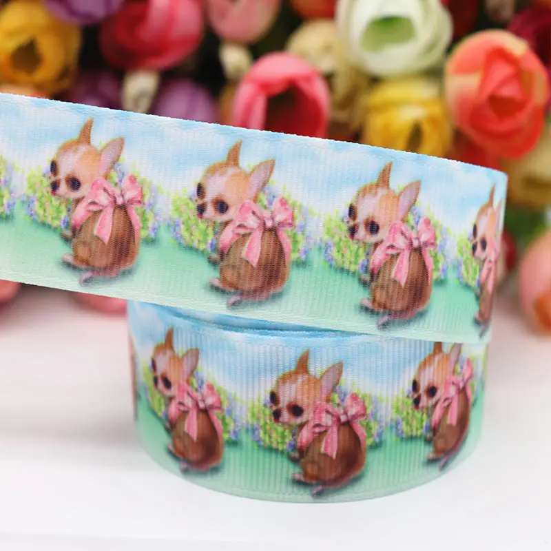 " 25 мм 5 метров/lot Grosgrain ленты DIY Hairbows с принтом собаки ручной работы Grosgrain ленты полиэстер ленты