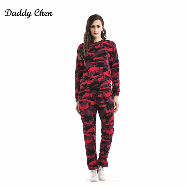 2 piece set spring fashion tracksuit Women Femme cotton sporting track suit pant twinset Casual sportwear Camouflage army green