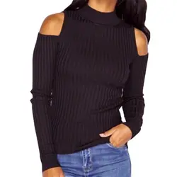 Плюс Размеры сексуальные топы с открытыми плечами свитера зима-осень трикотажные Bodycon водолазка пуловеры ребристые Вязание свитер GV973