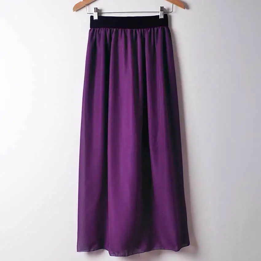 Сезон: весна–лето Стиль Осенняя модная плиссированная юбка макси 20 Цвета Удивительный шифон длинная юбка Для женщин высокое качество Высокая Талия - Цвет: Dark Purple