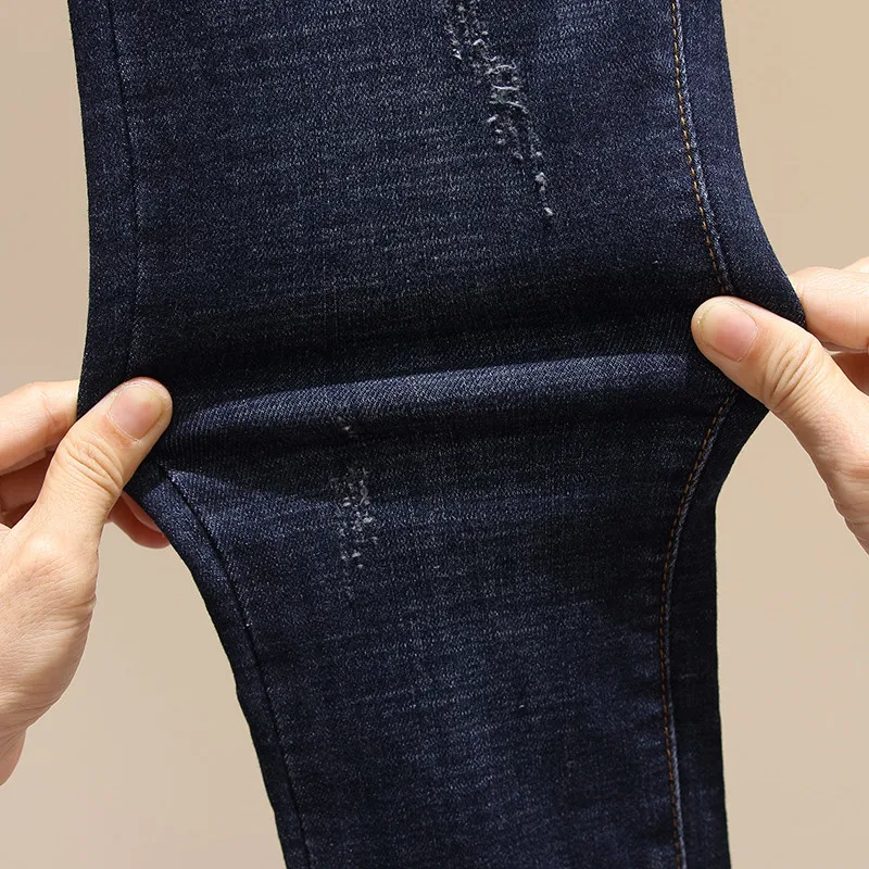 XL-4XL плюс размер тонкие джинсы для женщин обтягивающие джинсы с высокой талией эластичные синие джинсовые узкие брюки талия джинсы с узорной нашивкой Feminina