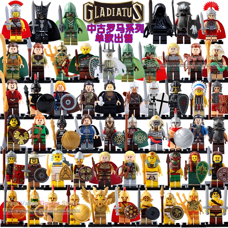 

DR.TONG 56PCS Medieval Knights Gladiatus Crusader Building Blocks Lord of the Rings Action Figure Bricks Toys for Children BR197