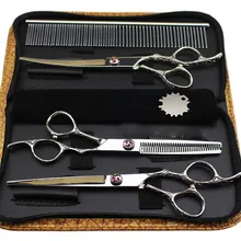 7,0 дюймов уход за домашними животными три ножницы один набор, резка ножницы, истончение ножницы, изогнутые лезвия ножницы для волос