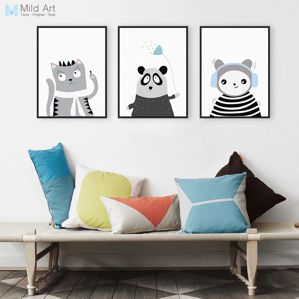 

Modern Hipster Animals Panda Cat Poster Print Nordic Nursery Kids Baby Room Wall Art Pictures Home Deco Canvas Painting No Frame